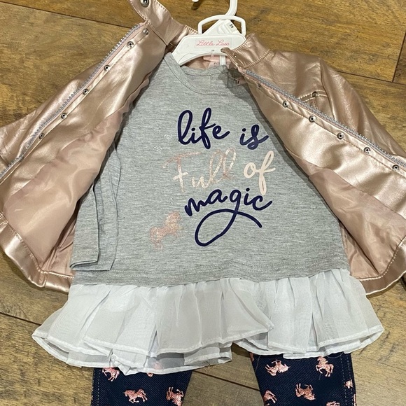 NWT LITTLE LASS 3 Pc Outfit, Jacket Leggings & Top, Sz 18M - Picture 2 of 5